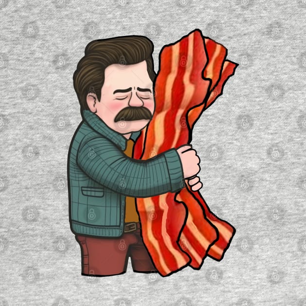 Ron Swanson hugging bacon by GeekGiftGallery